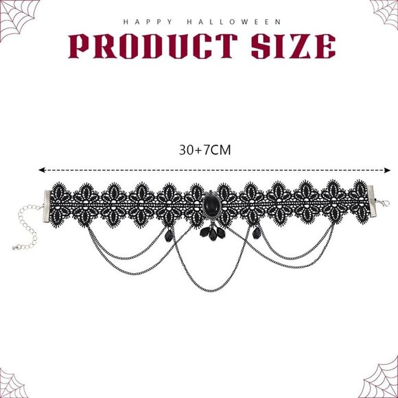 Stunning Black Lace Choker Necklace: Gothic Beaded Design for All Occasions - Picture 4 of 6